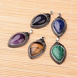 Mixed Stone Natural & Synthetic Mixed Stone Pendants, with Brass Findings, teardrop, Antique Silver, 48x27x10mm, Hole: 6x3.5mm