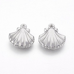 Stainless Steel Color 201 Stainless Steel Pendants, Shell Charms, Stainless Steel Color, 14.5x13.5x3mm, Hole: 1.2mm