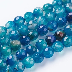 Royal Blue Natural Agate Beads Strands, Faceted, Dyed, Round, Royal Blue, 8mm, Hole: 1mm, about 48pcs/strand, 15 inch