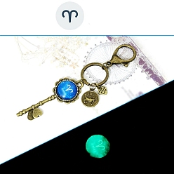 Bélier Porte-clés en alliage lumineux, brillent dans le noir, clé avec motif douze constellations, Aries, 73x29x8mm