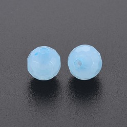 Bleu Ciel Clair Perles acryliques transparentes, teint, facette, ronde, lumière bleu ciel, 8x7.5mm, Trou: 1.6mm, environ1810 pcs / 500 g