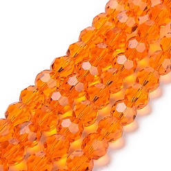 Naranja Oscura Hilos de cristal de imitación de austria, aaa grado, ronda facetas, naranja oscuro, 8 mm, agujero: 0.9~1 mm, sobre 50 unidades / cadena, 15.7 pulgada