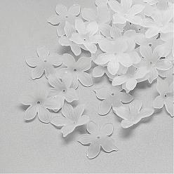 Clear 5-Petal Transparent Acrylic Bead Caps, Frosted, Clear, 20x21.5x4.5mm, Hole: 1.5mm, about 1600pcs/500g