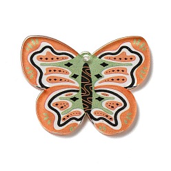 Dark Orange Printed Acrylic Pendants, Butterfly, Dark Orange, 27x35x2mm, Hole: 1.6mm