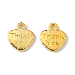 Golden Tibetan Style Alloy Charms, Heart with Word Thank you, Lead Free & Cadmium Free, Golden, 12x11x2mm, Hole: 1.5mm