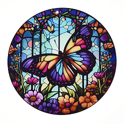 Butterfly Stained Acrylic Window Planel with Chain, for Window Suncatcher Home Hanging Ornaments, Butterfly, 200x200mm