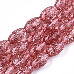 Indian Red Transparent Crackle Glass Beads Strands, Dyed & Heated, Oval, Indian Red, 13x8mm, Hole: 1.2mm, about 30pcs/strand, 15.75''(40cm)