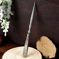 Antique Bronze Alloy with Stainless Steel Hole Punch Cutter Tool, Embossed Pattern Handle Awl, for DIY Handmade Leather Craft, Antique Bronze, 120x10mm
