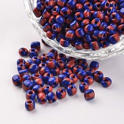 Azul 6/0 colores opacos filtran perlas de vidrio, granos de la semilla redondas, azul, 3.5~4x2.5~3 mm, Agujero: 0.5 mm, sobre 5500 unidades / 450 g
