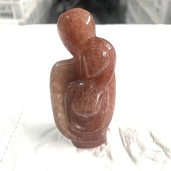 Quartz Fraise Figurines de couple de guérison sculptées en quartz fraise naturel, Décorations d'affichage en pierre d'énergie reiki, 40x30x80mm