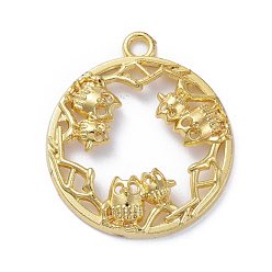 Golden Zinc Alloy Open Back Bezel Pendants, For DIY UV Resin, Epoxy Resin, Pressed Flower Jewelry, Flat Round with Owl, Golden, 34x30x5mm, Hole: 3mm