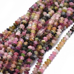 Tourmaline Natural Tourmaline Beads Strands, Faceted, Rondelle, 2.5~3.5x1.5mm, Hole: 0.6mm, about 90pcs/strand, 15.35(39cm)
