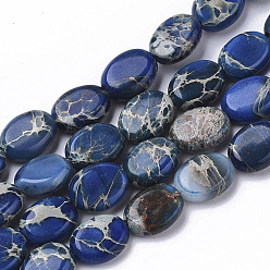 Bleu Brins de perles de jaspe impérial naturel, teint, ovale, bleu, 8x6x3mm, Trou: 1mm, Environ 48~51 pcs/chapelet, 15.16 pouces ~ 15.94 pouces (38.5~40.5 cm)