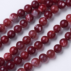 Dark Red Natural Agate Beads Strands, Dyed & Heated, Grade A, Round, Dark Red, 6mm, Hole: 1mm, about 62pcs/strand, 14.9 inch(38cm)