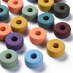 Mixed Color Acrylic Beads, Rubberized Style, Large Hole Beads, Flat Round, Mixed Color, 18.5x9.5mm, Hole: 6.5mm