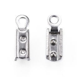 Stainless Steel Color 304 Stainless Steel Folding Crimp Ends, Fold Over Crimp Cord Ends, Stainless Steel Color, 10x3x3mm, Hole: 1.6mm