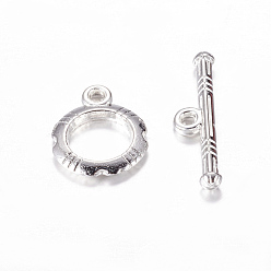 Серебро Сплавочные застежка тоггл тибетского стиля, серебряный цвет гальваническим, без свинца и без кадмия, кольцо: 14.5x12 мм, бар: 22x5, отверстие : 2 мм