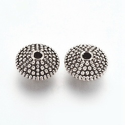 Antique Silver Tibetan Style Alloy Beads, Flat Round, Antique Silver, 11x5.5mm, Hole: 1.5mm
