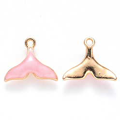 Pink Alloy Enamel Pendants, Whale Tail Shape, Light Gold, Pink, 15x17.5x3mm, Hole: 1.6mm