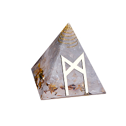 Quartz Crystal Orgonite Pyramid Resin Display Decorations, with Brass Findings, Gold Foil and Natural Quartz Crystal Chips Inside, for Home Office Desk, 50mm