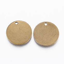 Oro Antiguo 304 encantos de acero inoxidable, plano y redondo, estampar etiqueta en blanco, oro antiguo, 8x0.8 mm, agujero: 1 mm