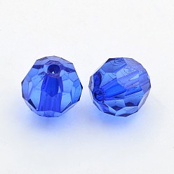 Royal Blue Transparent Acrylic Beads, Faceted Round, Royal Blue, about 12mm in diameter, hole: 2mm, about 568pcs/500g