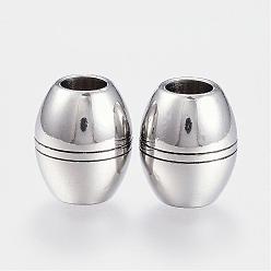 Stainless Steel Color 304 Stainless Steel Beads, Large Hole Beads, Barrel, Stainless Steel Color, 15x12mm, Hole: 5.5mm