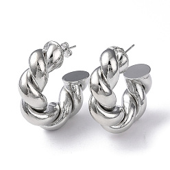 Platinum Rack Plating Brass Twist Rope Stud Earrings for Women, Cadmium Free & Lead Free, Platinum, 34.5x31x11mm, Pin: 0.7mm