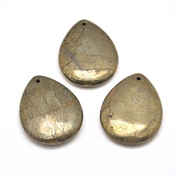 Pyrite Teardrop Natural Pyrite Pendants, 45x35x10mm, Hole: 2mm