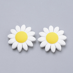 White Food Grade Eco-Friendly Silicone Focal Beads, Chewing Beads For Teethers, DIY Nursing Necklaces Making, Sunflower, White, 40x10mm, Hole: 3mm