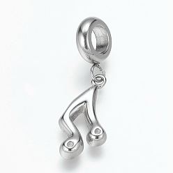 Antique Silver 304 Stainless Steel European Dangle Charms, Large Hole Pendants, Musical Note, Antique Silver, 29mm, Hole: 5mm, Pendant: 19x10x2mm, hole: 5mm