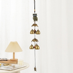 Búho Campanas de viento de campana de latón estilo mal de ojo, Para decoración colgante de la habitación del hogar., búho, 560 mm