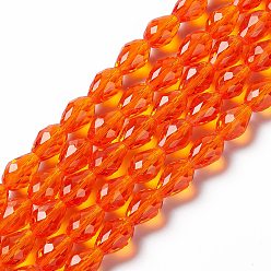 Orange Red Glass Beads Strands, Faceted, teardrop, Orange Red, 6x4mm, Hole: 1mm, about 65~68pcs/strand, 14.96~15.35 inch