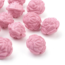 Hot Pink Opaque Acrylic Beads, Flower, Hot Pink, about 24mm long, 24mm wide, 20mm thick, Hole: 2mm, about 99pcs/500g