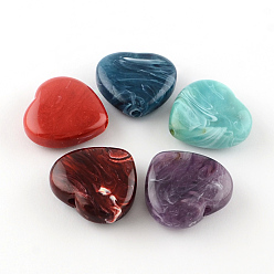 Couleur Mélangete Coeur perles acryliques imitation de pierres précieuses, couleur mixte, 35x37x14mm, trou: 4 mm, environ 39 pcs / 500 g