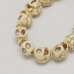 Blanco Abalorios de piedras preciosas, turquesa sintética, cráneo, para halloween, blanco, 15x12x14 mm, agujero: 1.5 mm, sobre 22 unidades / cadena
