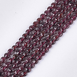 Grenat Grenat naturels brins de perles, facette, plat rond, 4~4.5x2.5~3mm, Trou: 0.8mm, Environ 88~89 pcs/chapelet, 14.9 pouces ~ 15.1 pouces
