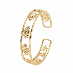 Golden Clear Cubic Zirconia Eye Open Cuff Bangle, Brass Jewelry for Women, Golden, Inner Diameter: 2-1/4 inch(5.8cm)