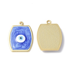 Bleu Royal Laiton émail pendentifs, réel 18 k plaqué or, plaqué longue durée, rectangle avec breloque mauvais œil, bleu royal, 29.5x21x2.5mm, Trou: 1.8mm