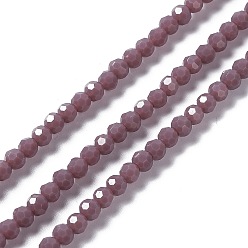 Indian Red Faceted(32 Facets) Glass Beads Strands, Round, Indian Red, 4mm, Hole: 1mm, about 99~107pcs/strand, 14.09~15.43''(35.8~39.2cm)