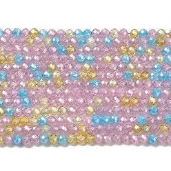 Mixed Color Cubic Zirconia Bead Strands, Faceted Rondelle, Mixed Color, 3mm, Hole: 0.6mm, about 131pcs/strand, 15.16 inch(38.5cm)