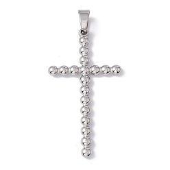 Stainless Steel Color 304 Stainless Steel Pendants, Cross Charms, Stainless Steel Color, 48x25x3mm, Hole: 4.5x6.5mm
