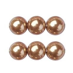 Or Brins de perles rondes en verre teinté écologique, Grade a, cordon en coton fileté, or, 14mm, Trou: 0.7~1.1mm, Environ 30 pcs/chapelet, 15 pouce
