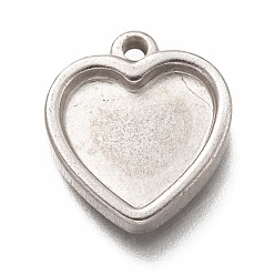 Stainless Steel Color 304 Stainless Steel Pendant Cabochon Settings, Heart, Stainless Steel Color, Tray: 9.5x11mm, 16x14.5x3mm, Hole: 1.5mm