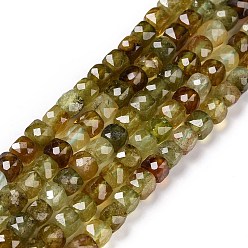 Garnet Natural Green Garnet Beads Strands, Faceted, Cube, 4x4x4mm, Hole: 0.8mm, about 98pcs/strand, 15.55 inch(39.5cm)