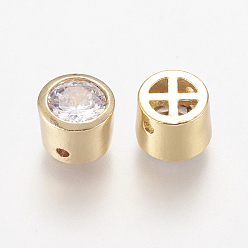 Doré  Micro en laiton pavent des perles cubes de zircone, plat rond, sans nickel et sans plomb et sans cadmium, clair, or, 8x6mm, Trou: 1mm