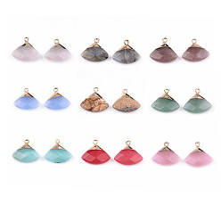 Mixed Stone Electroplate Natural Mixed Stone Pendants, for DIY Jewelry Making, with Brass Findings, Faceted, Triangle, Golden, 17~18x19~20x6~7mm, Hole: 1.8mm