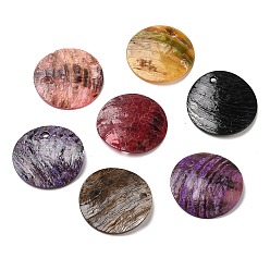Mixed Color Spray Painted Natural Akoya Shell Pendants, Mother of Shell, Flat Round Charms, Mixed Color, 20.5x1~3mm, Hole: 1.5mm