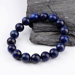 Lapis Lazuli Bracelets extensibles en perles rondes en lapis-lazuli naturel (teint), 58mm, Environ 17 pcs/chapelet