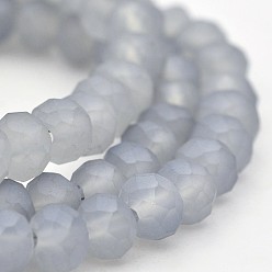 Light Grey Pearl Luster Plated Faceted Rondelle Glass Beads Strands, Frosted, Light Grey, 6x4mm, Hole: 1mm, about 100pcs/strand, 17.3 inch